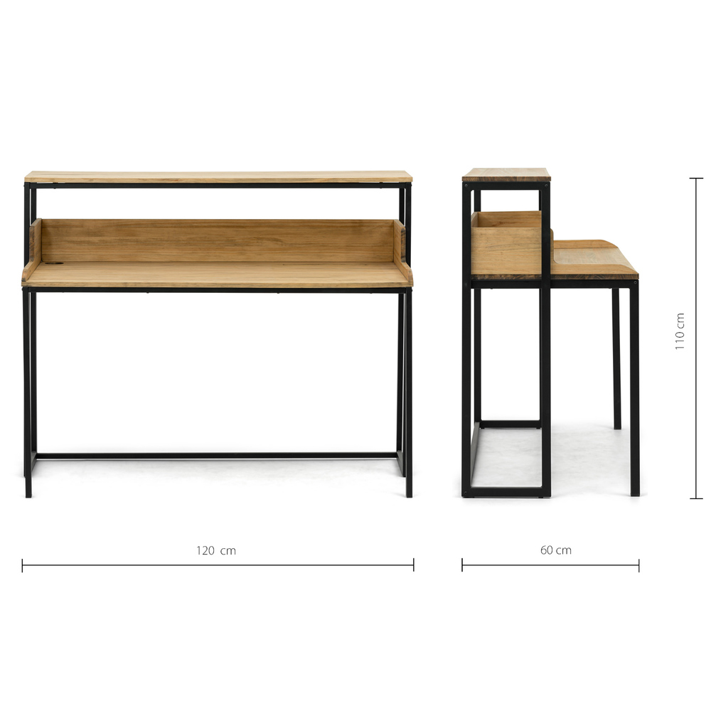 Mesa de Estudio Swindon ECO Industrial Negra Madera Envejecida Box Furniture