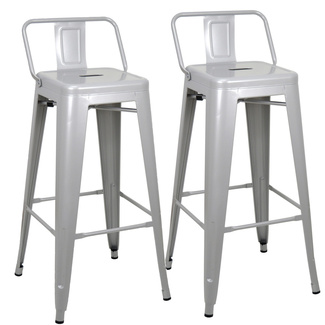 Pack4-Taburete Tudix Industrial con Respaldo Gris Plata