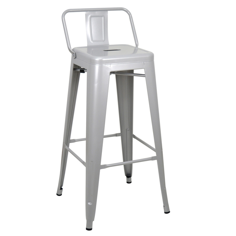 Pack4-Taburete Tudix Industrial con Respaldo Gris Plata