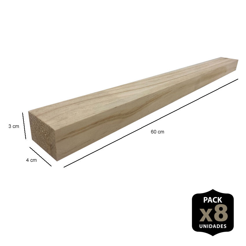 Pack 8 Maderas de Pino Alistonadas 4 x 60 x 3 cm