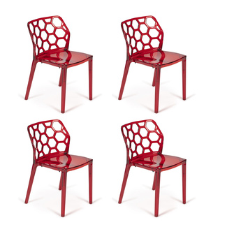 Pack 4 Sillas Apilables HoneyComb Plástico Traslucido Rojas 52 x 70 x 94 cm  