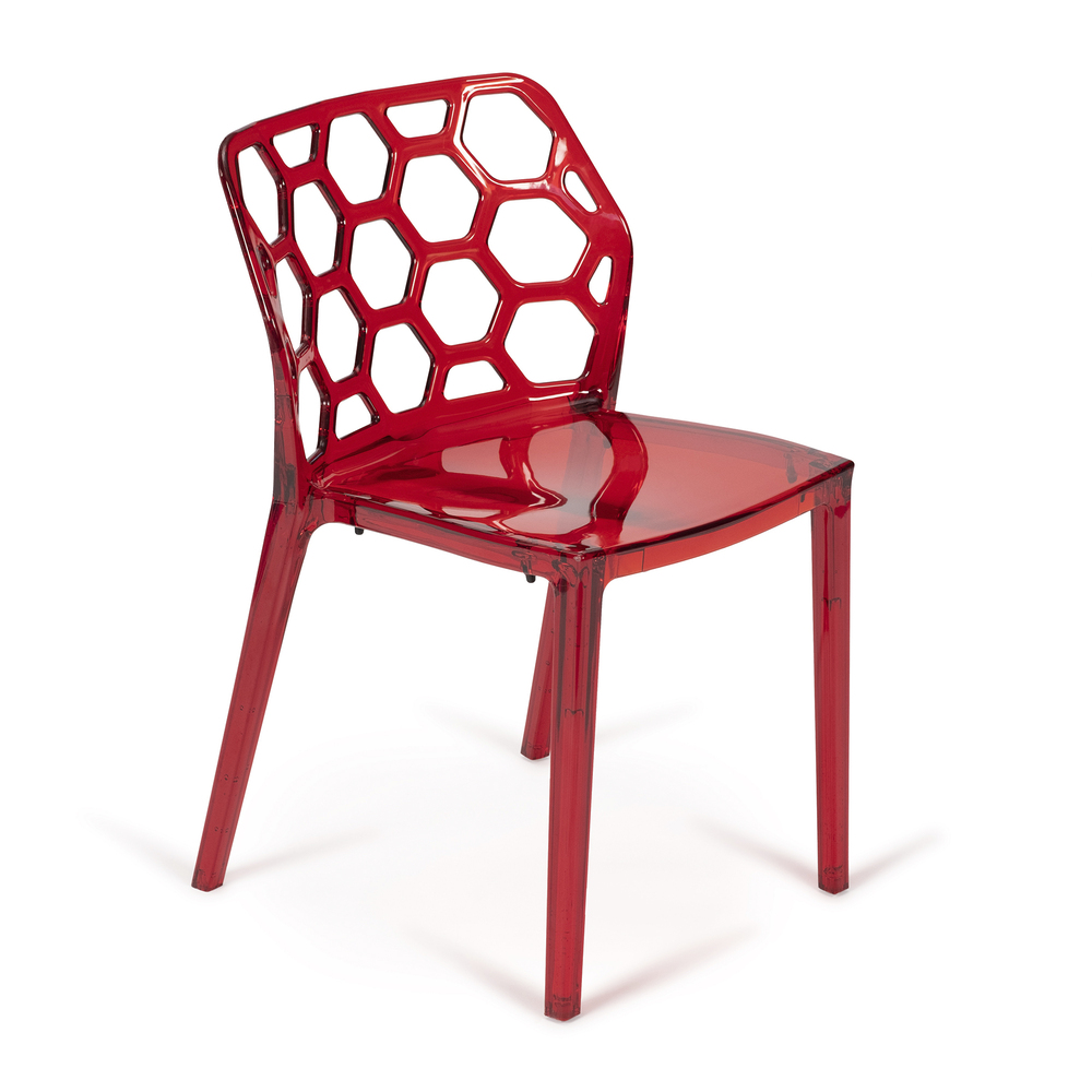 Pack 4 Sillas Apilables HoneyComb Plástico Traslucido Rojas 52 x 70 x 94 cm  