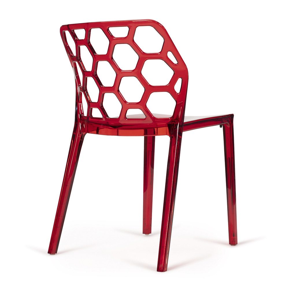 Pack 4 Sillas Apilables HoneyComb Plástico Traslucido Rojas 52 x 70 x 94 cm  