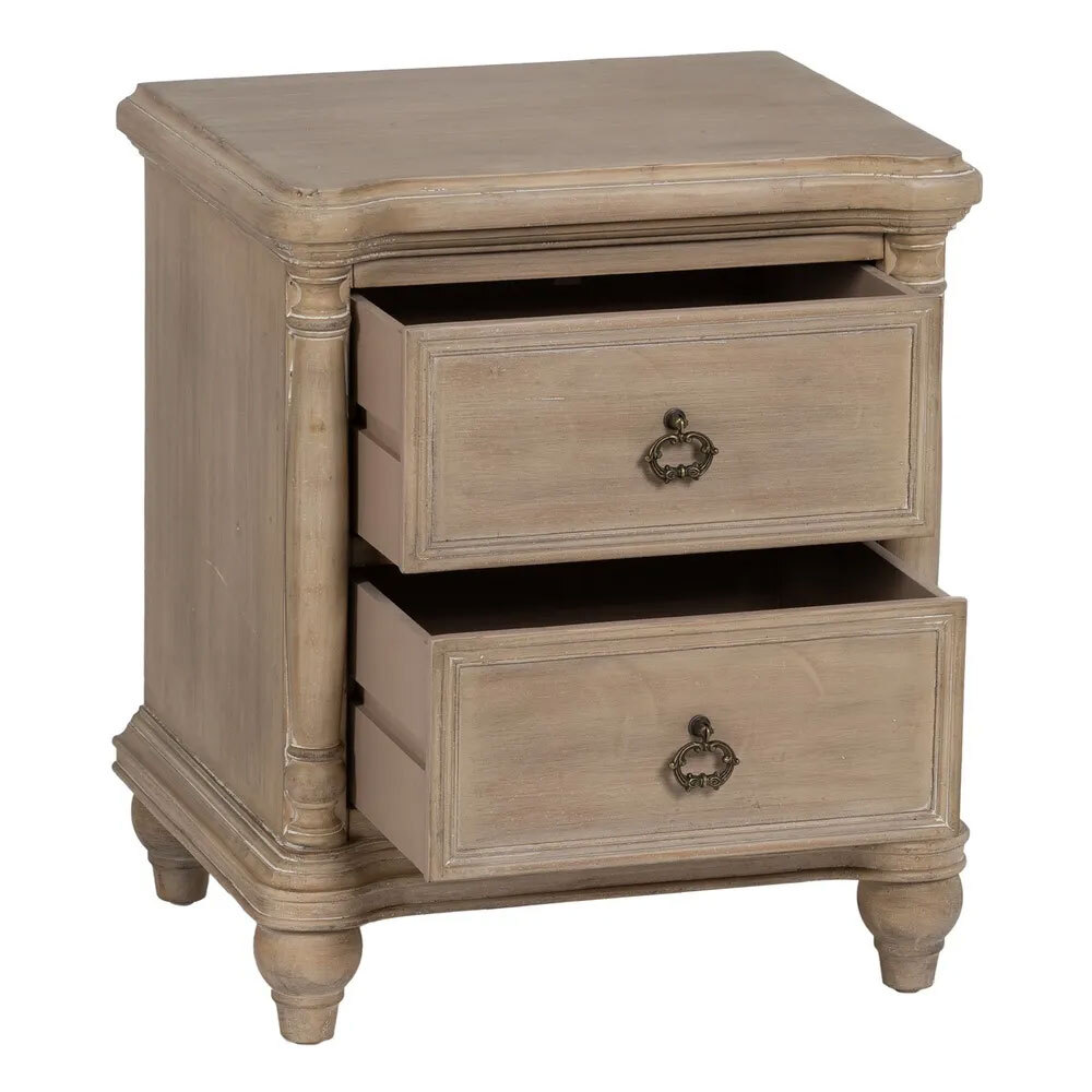 Mesita de Noche de Madera Natural 2 Cajones 38 x 48 x 56 cm