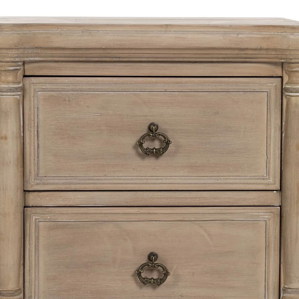 Mesita de Noche de Madera Natural 2 Cajones 38 x 48 x 56 cm