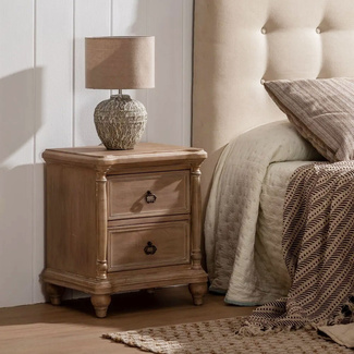 Mesita de Noche de Madera Natural 2 Cajones 38 x 48 x 56 cm