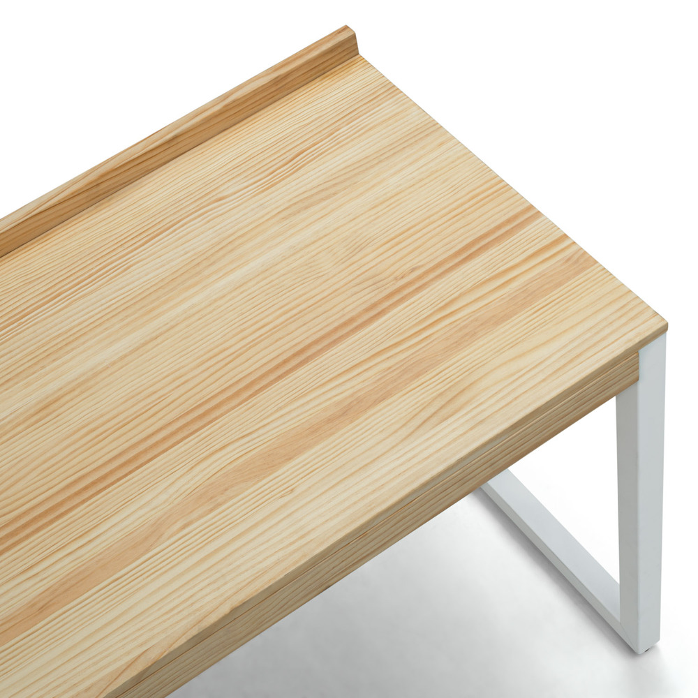 Mesa Despacho Eco-Line Acero Blanco Mate y Madera de Pino Linaza Natural Box Furniture