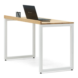 Mesa Despacho Eco-Line Acero Blanco Mate y Madera de Pino Linaza Natural Box Furniture