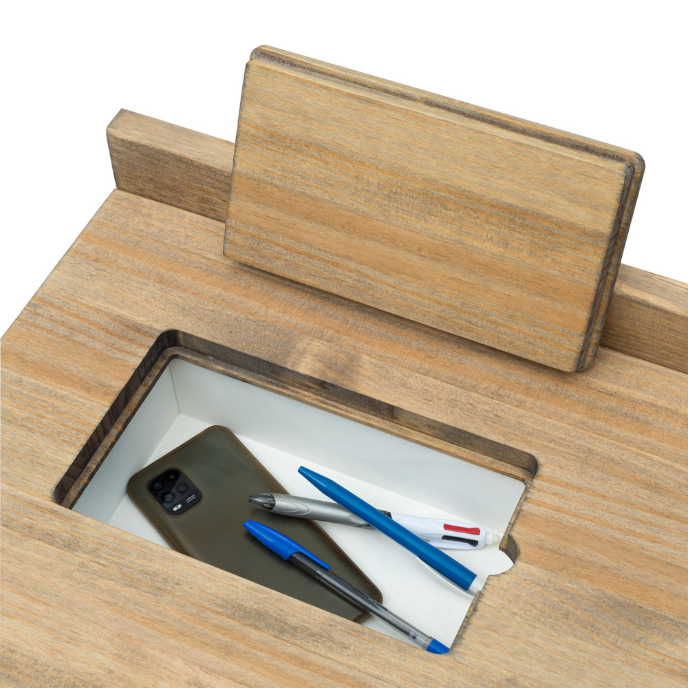 Mesa Despacho Eco-Line Con Bandeja Acero Blanco y Madera Envejecida Box Furniture