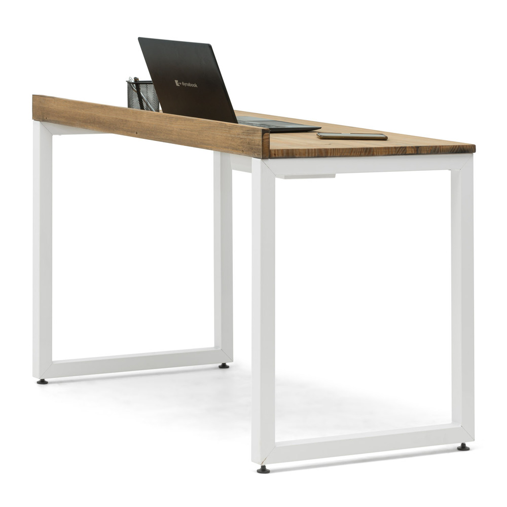 Mesa Despacho Eco-Line Con Bandeja Acero Blanco y Madera Envejecida Box Furniture