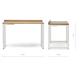 Mesa Despacho Eco-Line Con Bandeja Acero Blanco y Madera Envejecida Box Furniture