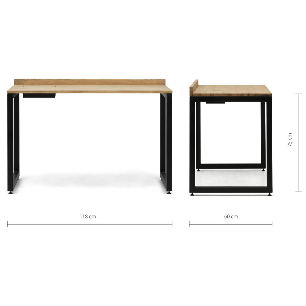 Mesa Despacho Eco-Line Con Bandeja Acero Negro y Madera Envejecida Box Furniture