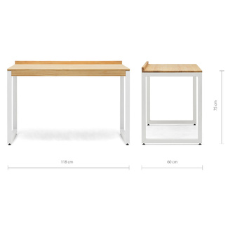 Mesa Despacho Eco-Line Acero Blanco Mate y Madera de Pino Linaza Natural Box Furniture