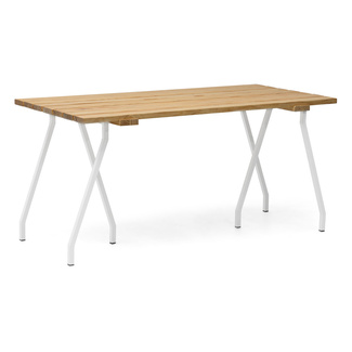 Mesa Listones Exeter Eco-Line Patas Caballete Acero Blanco Madera Natural Box Furniture