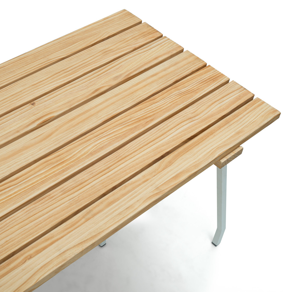 Mesa Listones Exeter Eco-Line Patas Caballete Acero Blanco Madera Natural Box Furniture