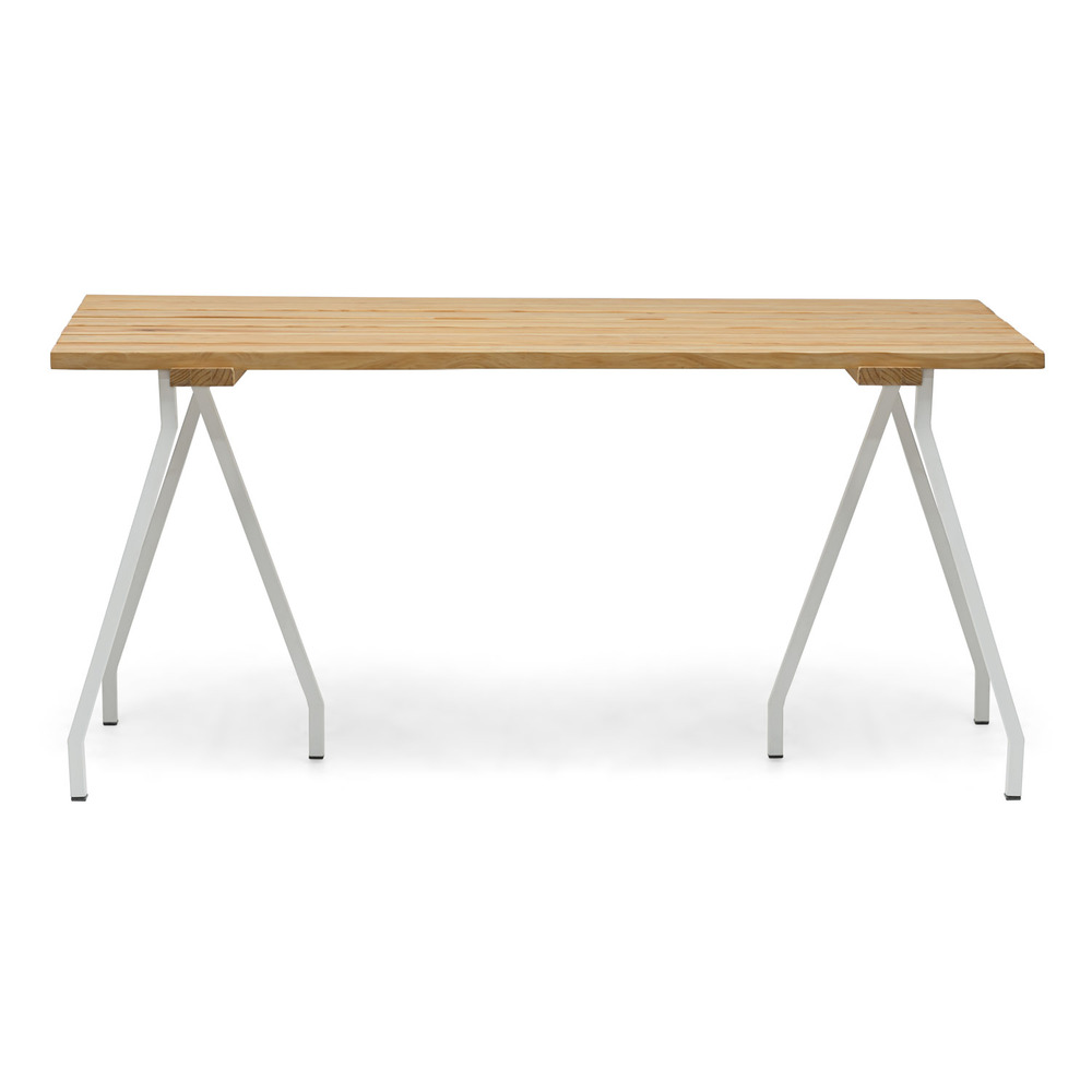 Mesa Listones Exeter Eco-Line Patas Caballete Acero Blanco Madera Natural Box Furniture