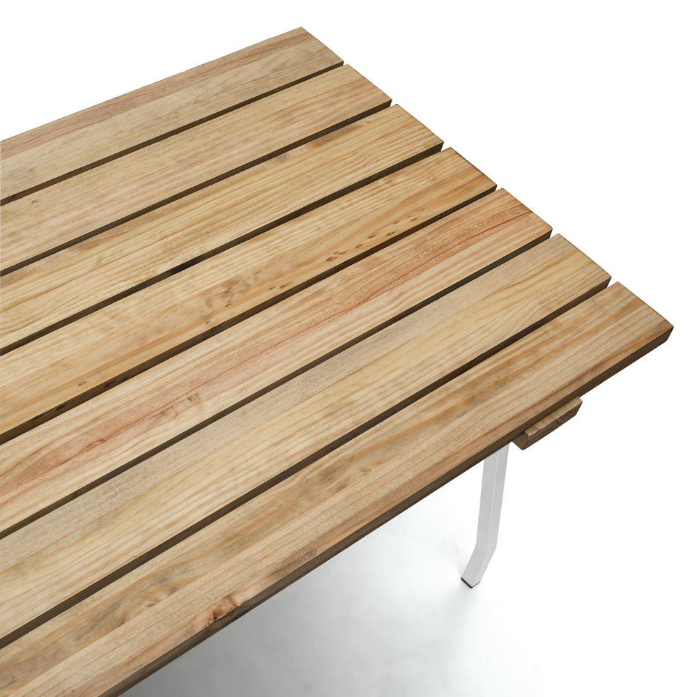 Mesa Listones Exeter Eco-Line Patas Caballete Acero Blanco Madera Envejecida Box Furniture