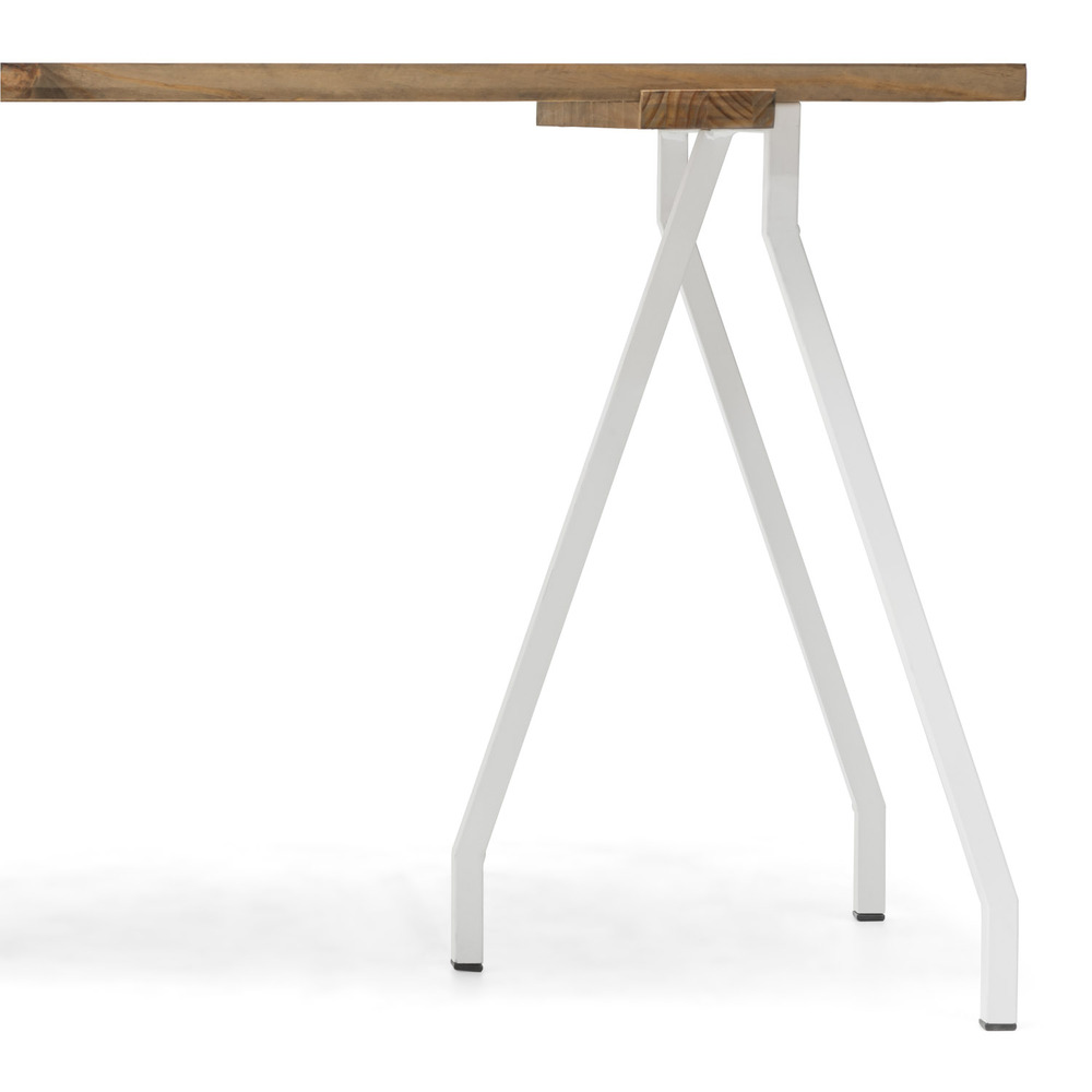 Mesa Listones Exeter Eco-Line Patas Caballete Acero Blanco Madera Envejecida Box Furniture