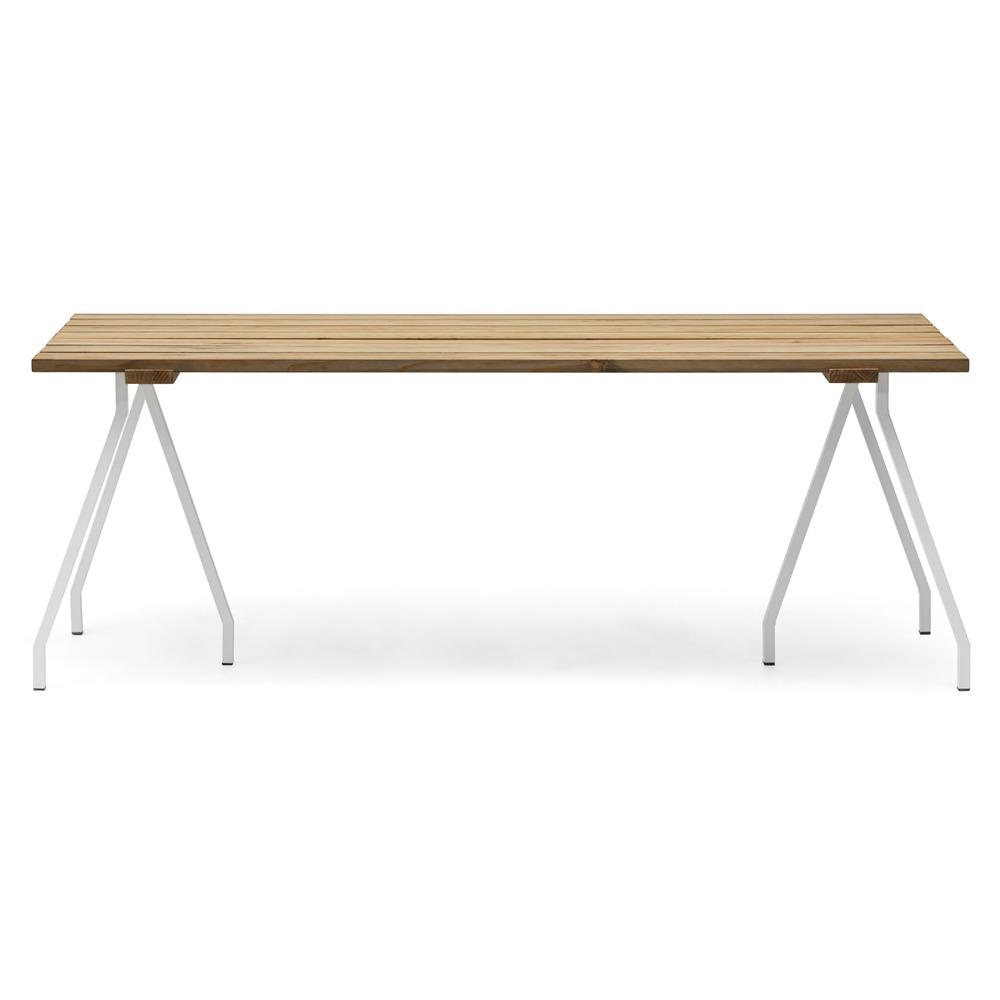 Mesa Listones Exeter Eco-Line Patas Caballete Acero Blanco Madera Envejecida Box Furniture
