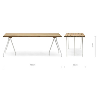 Mesa Listones Exeter Eco-Line Patas Caballete Acero Blanco Madera Envejecida Box Furniture