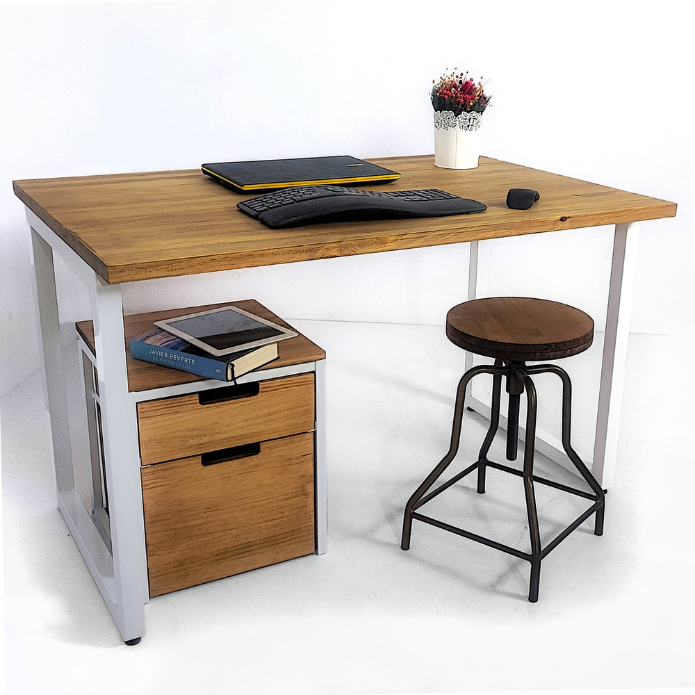 Mesa iCub Strong Blanca 120x80x75cm madera maciza de pino acabado envejecido estilo industrial Box Furniture Outlet
