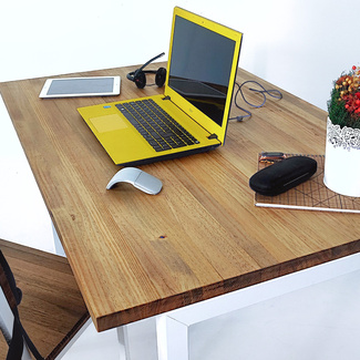 Mesa iCub Strong Blanca 120x80x75cm madera maciza de pino acabado envejecido estilo industrial Box Furniture Outlet