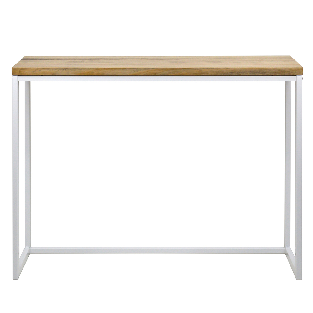 Recibidor Design de Madera de Pino Envejecida y Acero Blanco Mate 30 x 98 x 80 cm 