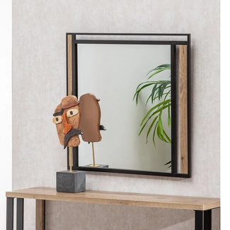 Espejo de Pared Natural Negro 2 x 70 x 70 cm 