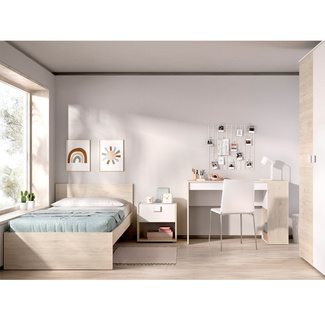 Conjunto Dormitorio Juvenil Top Pack 2 Natural Blanco