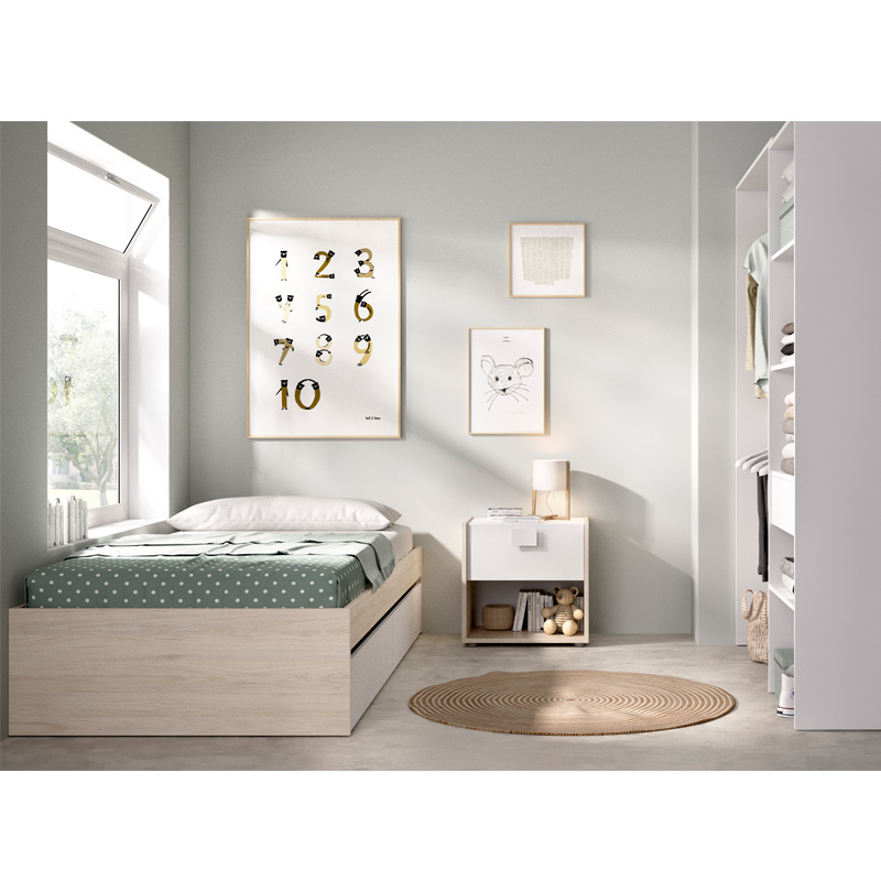 Conjunto Dormitorio Juvenil Lago Pack 9 Natural Blanco 