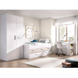 Conjunto Dormitorio Juvenil Leka Pack Blanco Alistonado