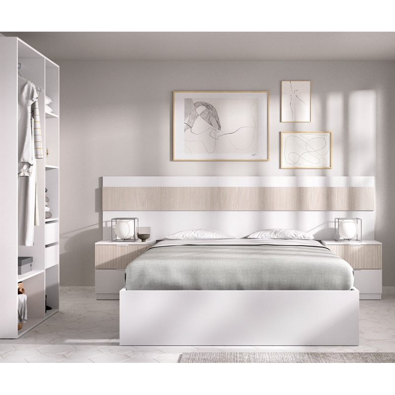 Conjunto Dormitorio Matrimonio Bianca Pack 2 Blanco Alistonado 