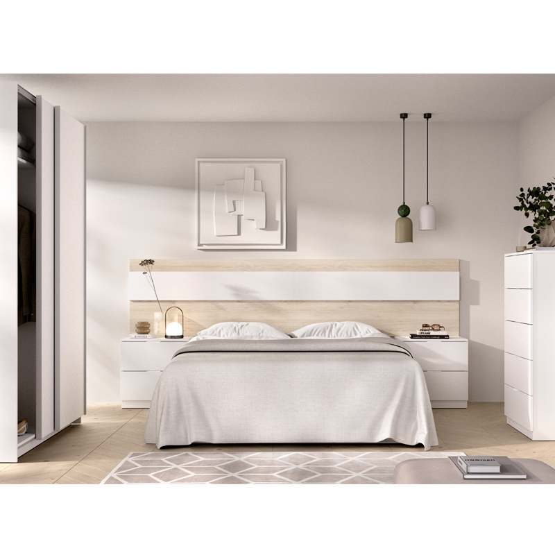 Conjunto Dormitorio Matrimonio Niza Pack 1 Natural Blanco