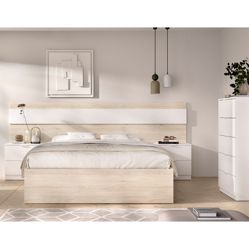 Conjunto Dormitorio Matrimonio Niza Pack 2 Natural Blanco
