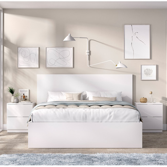 Cama Matrimonio Lago Blanco con 2 Mesitas de Noche