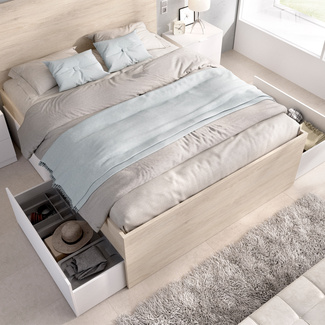 Cama Matrimonio Lago 4 Cajones y 2 Mesitas de Noche