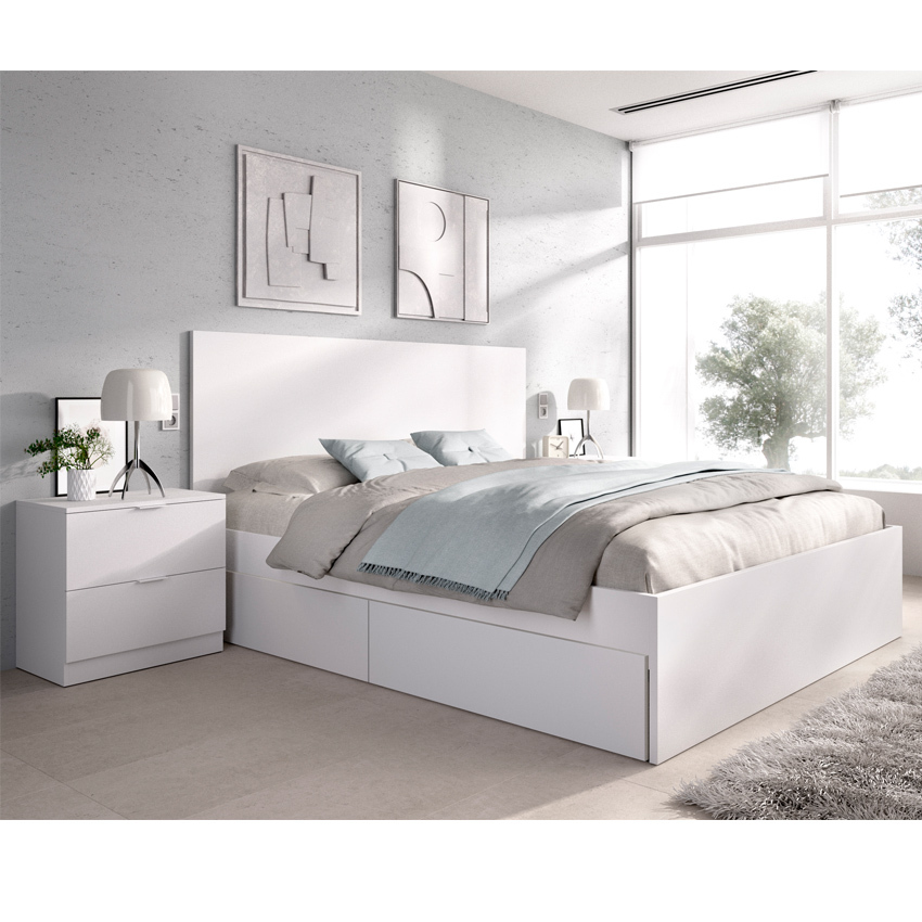 Cama Matrimonio Lago 4 Cajones y 2 Mesitas de Noche