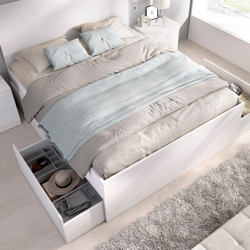 Cama Matrimonio Lago 4 Cajones y 2 Mesitas de Noche