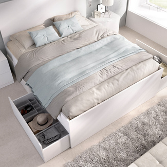 Cama Matrimonio Lago 4 Cajones y 2 Mesitas de Noche