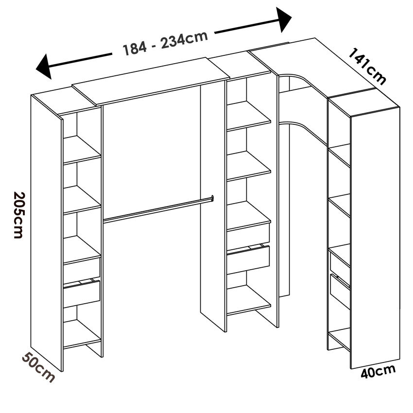 Armario Vestidor Suit Rinconero 3 Columnas 6 Cajones 