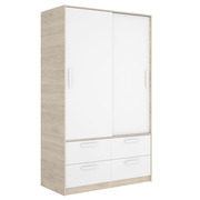Armario Slide Natural Blanco 2 Puertas Correderas 4 Cajones
