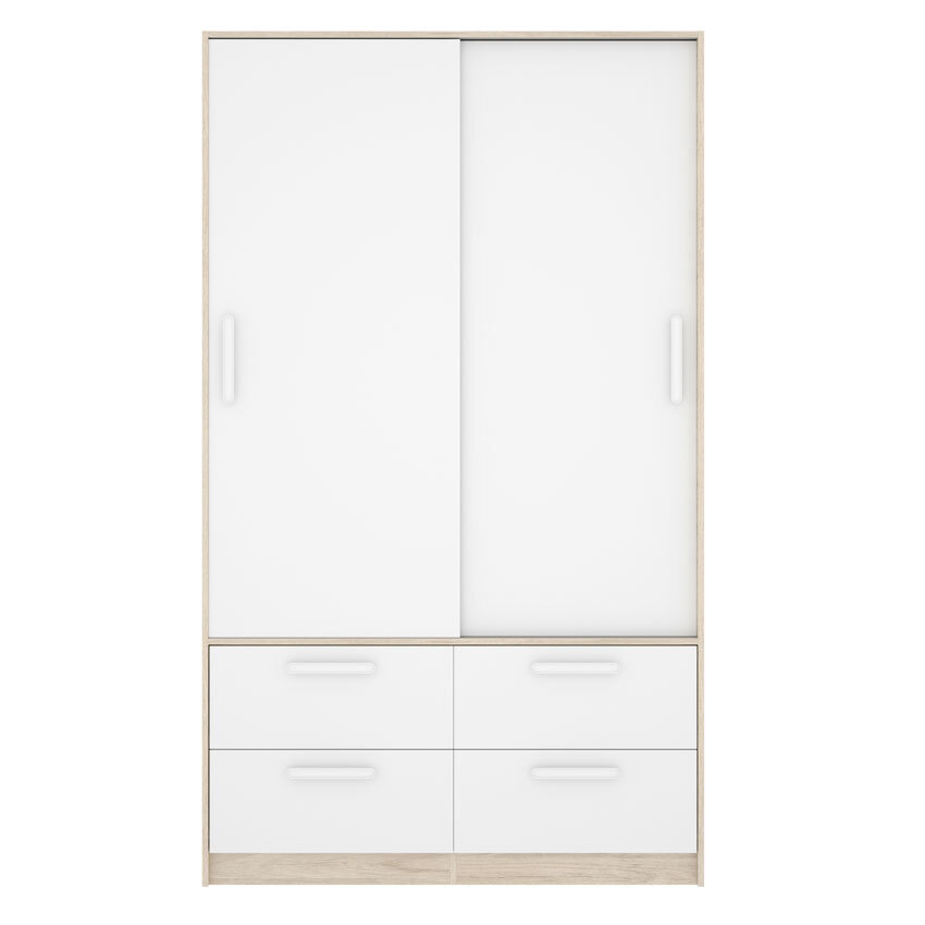 Armario Slide Natural Blanco 2 Puertas Correderas 4 Cajones