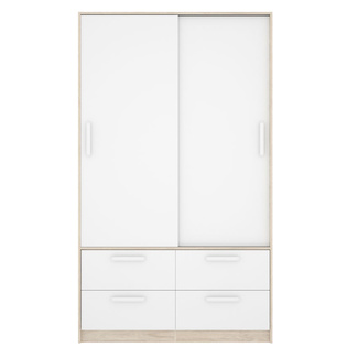 Armario Slide Natural Blanco 2 Puertas Correderas 4 Cajones