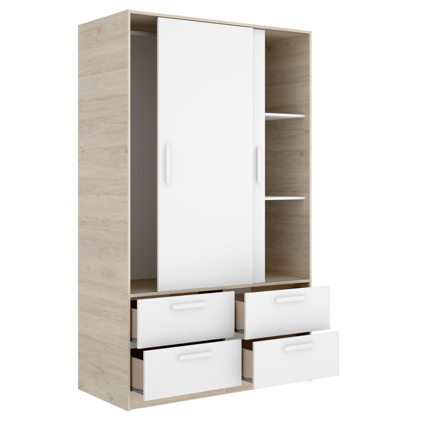 Armario Slide Natural Blanco 2 Puertas Correderas 4 Cajones