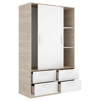 Armario Slide Natural Blanco 2 Puertas Correderas 4 Cajones