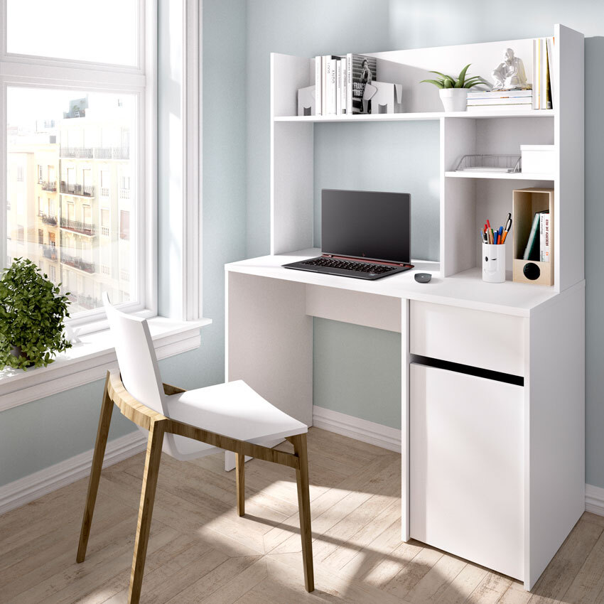 Mesa Escritorio Bali con Altillo Blanco 