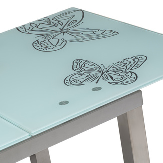 Mesa Comedor Cristal y Acero 140x85x75cm Extensible a 170 cm 
