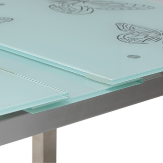 Mesa Comedor Cristal y Acero 140x85x75cm Extensible a 170 cm 