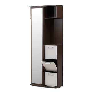 Mueble de Entrada, Armario Recibidor, Colgador Espejo y Zapatero Blanco y Wengué 