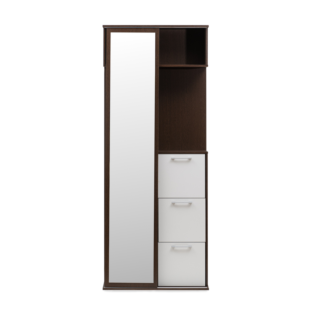 Mueble de Entrada, Armario Recibidor, Colgador Espejo y Zapatero Blanco y Wengué 
